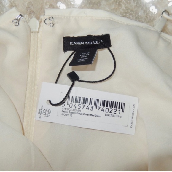 Karen Millen Cream Sequin Rosette Plunge Party Cocktail Dress Nwt US 6 - Picture 2 of 7